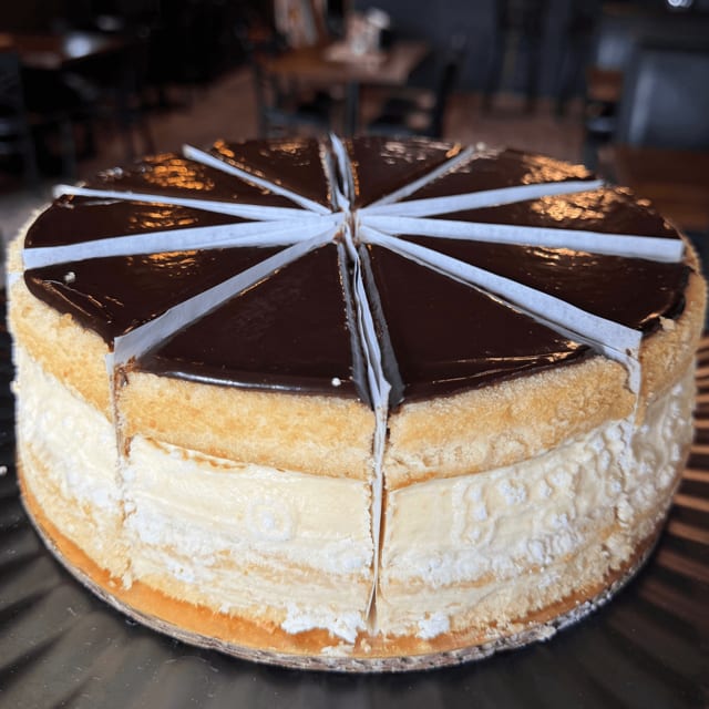 Boston cream pie slice.