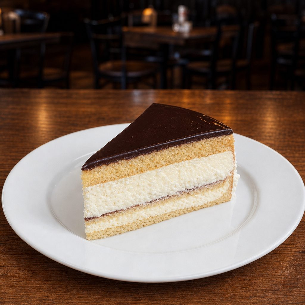 Boston cream pie slice.