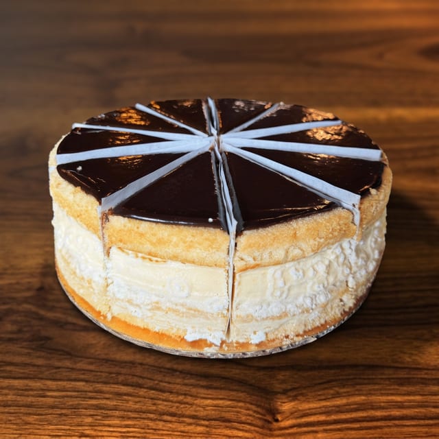 Boston cream pie slice.